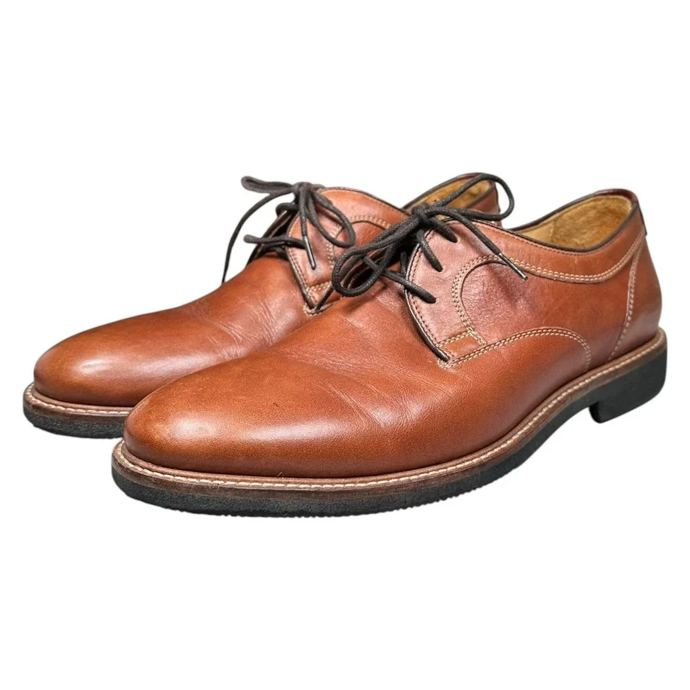 Johnston & Murphy Barlow Oxford Plain Toe Dress Shoe Men Sz 8 Brown Leather